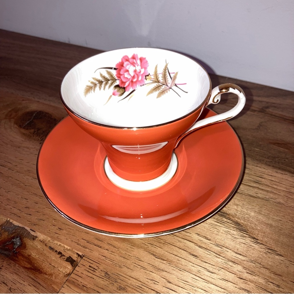 (2/$10)☕️ Vintage Orange Floral Bone China Teacup and Saucer Set - Aynsley